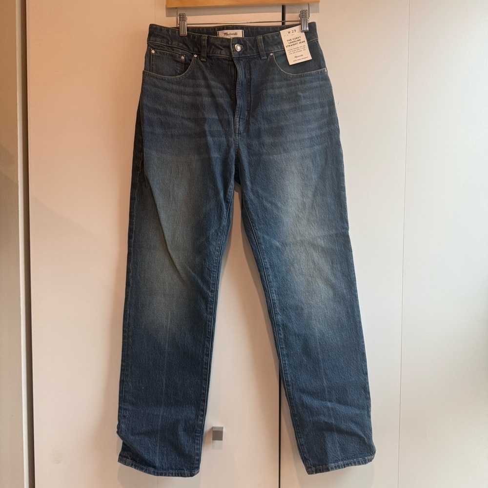 Madewell Curvy Longline Straight Jean in Medium Blue Wash